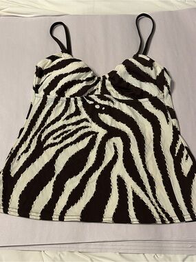 Ocean Avenue Women's Brown & Cream Striped Embellished Tankini - NWOT - Size M